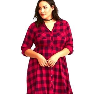 TORRID  Maroon & black plaid challis button front midi dress Size M/L New